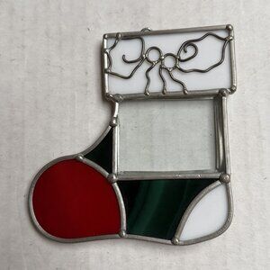 Stained Glass Suncatcher Ornament Christmas Stocking Window Photo Frame 4 In